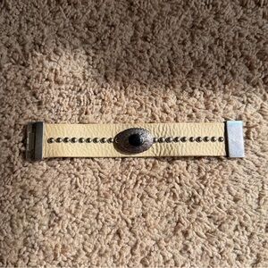 Streets Ahead Leather Cuff Bracelet Studded Western Boho Cream Wide Wristband